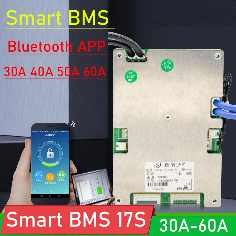 

Защитная Плата Smart BMS 18650, защитная плата для литий-ионных и литий-ионных аккумуляторов 17S 60 в 60 А 50 А 40 А 30 а баланс Bluetooth приложение монитор дисплея 3,7 в литий-ионный аккумулятор