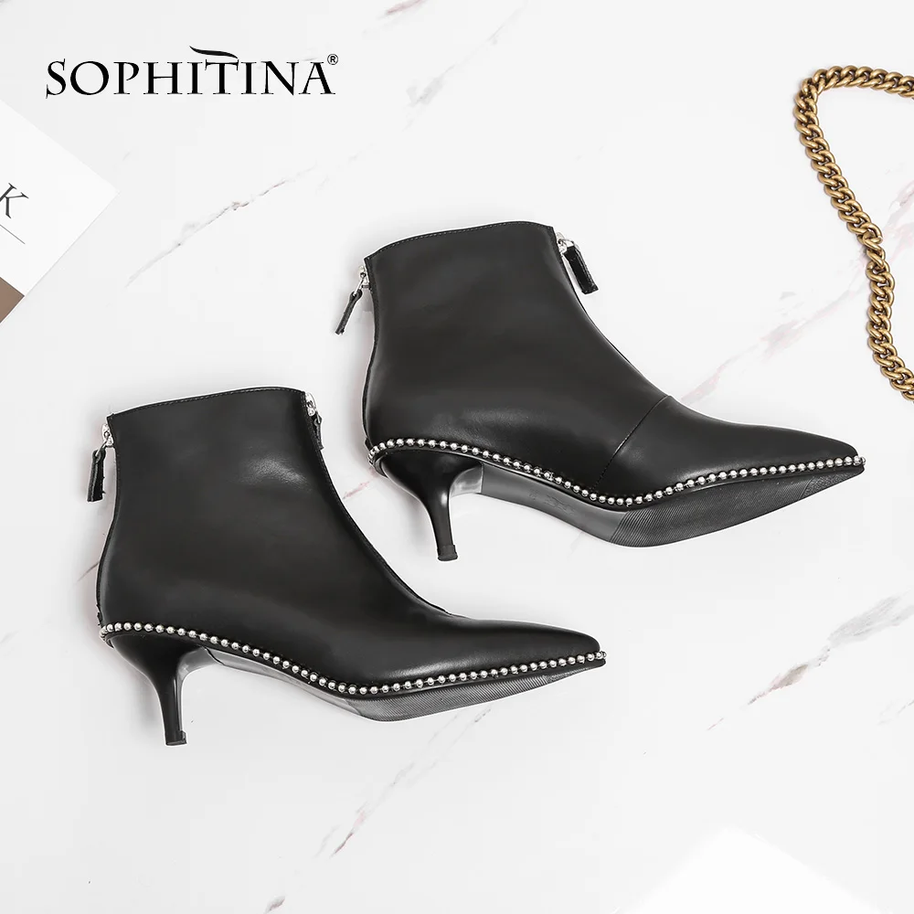 SOPHITINA/Новинки на осень 2019г. Женские ботинки уникальные высокого качества.Теплая обувь из натуральной кожи с молниями спереди и сзади. Ботинки на среднем тонком каблуке и удобной подошве со стразами на ранте. SO16