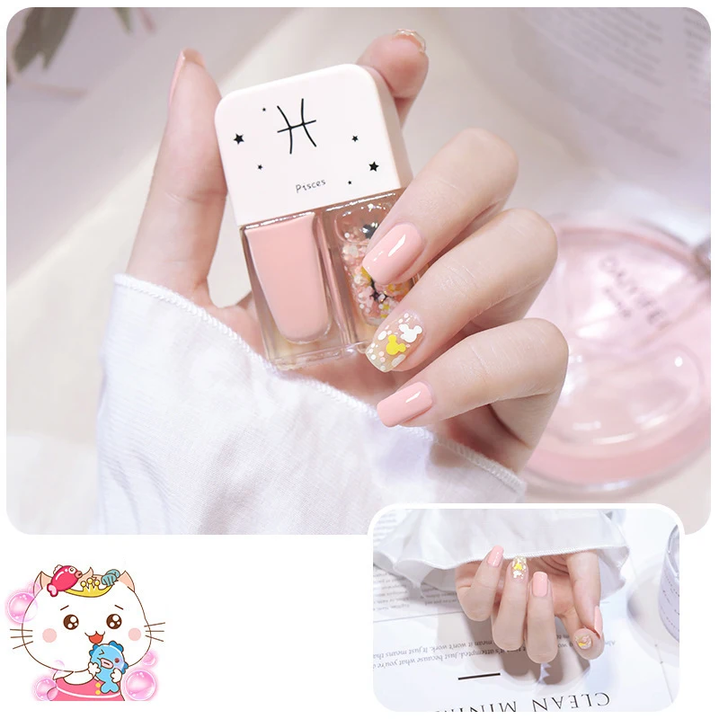 Two Bottles 6ML Set Nails Gel Polish Waterborne Shiny Quick Drying No Bake Nail Combination DIY 2 In 1 Art | Красота и здоровье