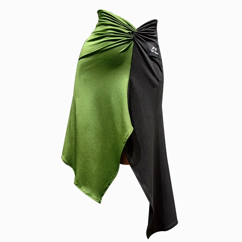 Юбка женская для латиноамериканских танцев черная и зеленая VDB1358 | Тематическая