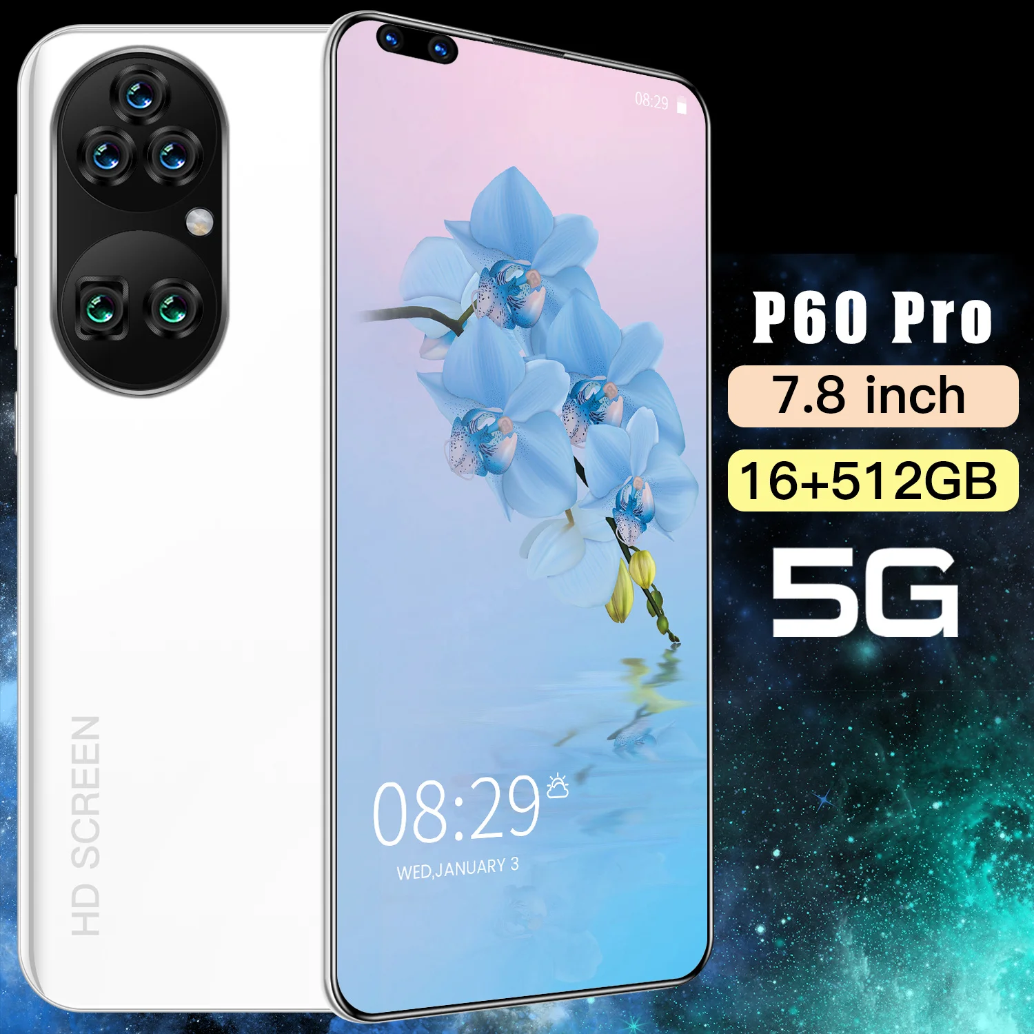 

The new version of Galay P60pro 5G 7.8-inch smartphone 5600mAh 40MP+48MP 16GB+512GB unlocked mobile phone global version