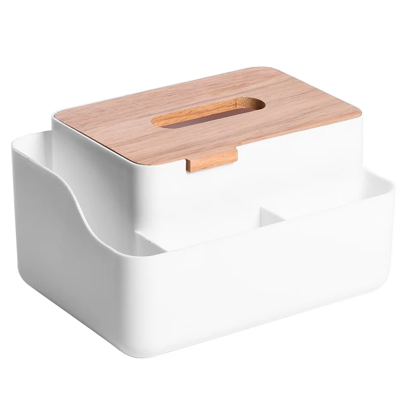 

Creative Simple Tissue Box Multifunction Cosmetic Sundry Organizer Wooden Cover Plastic Tray Home Kitchen Practical Paper Boxes