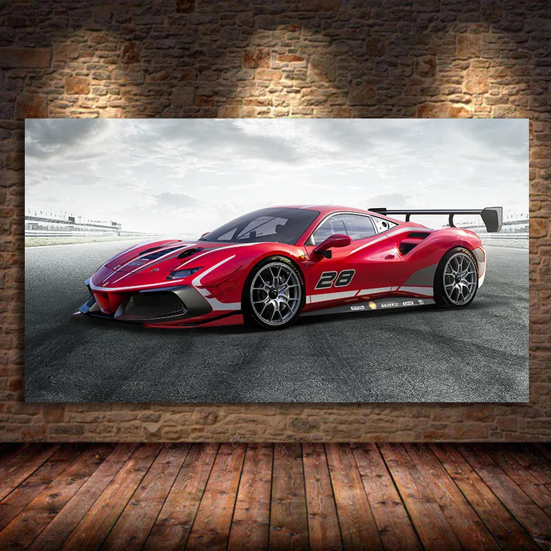 

Modern Canvas Paintings Ferraris 488 Challenge Evo Race Racing Car Poster Wall Art Picture Prints for Living Room Decor Unframed