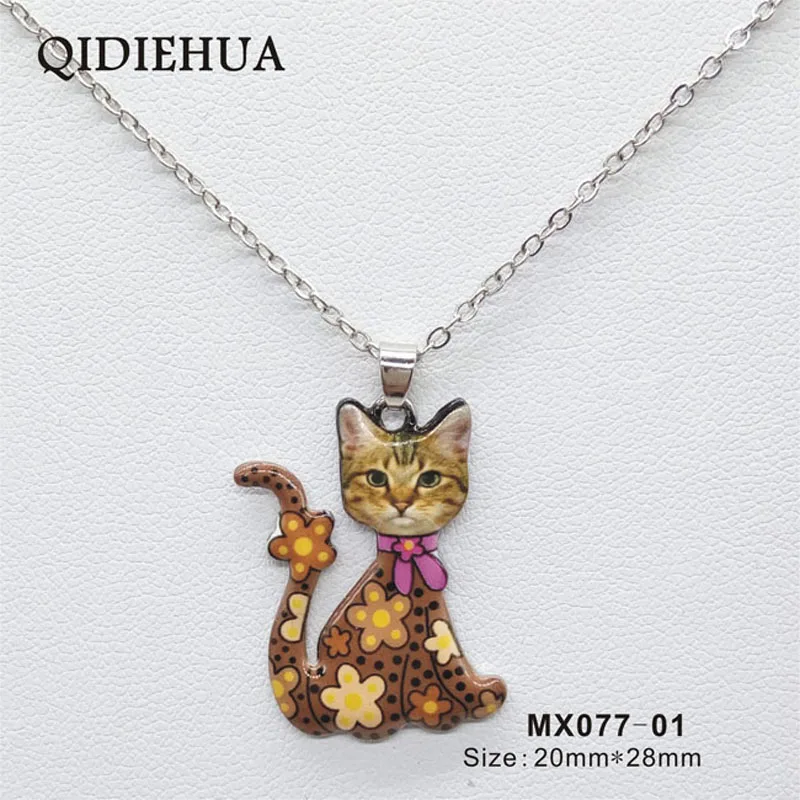 Модное разноцветное ожерелье из эмалированного сплава с подвеской в виде кота и