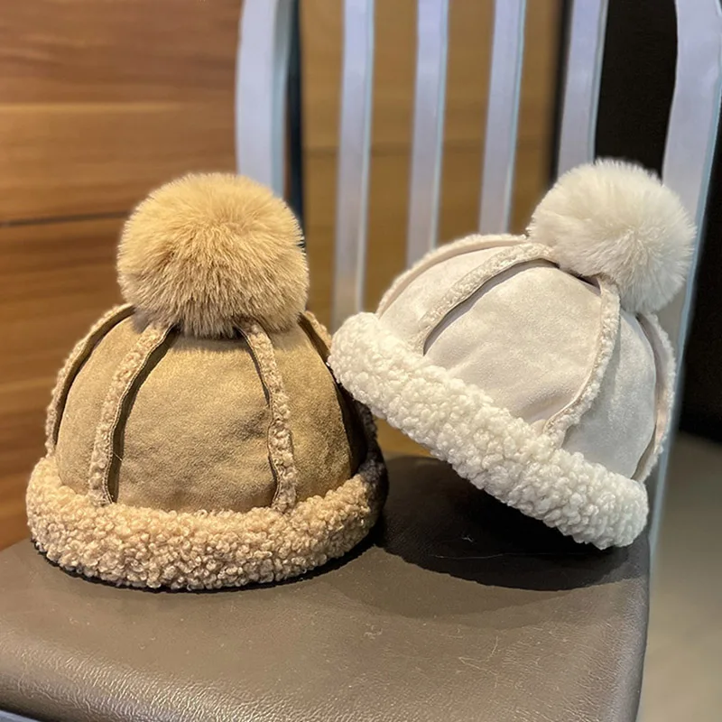 

Lamb Winter Warm Ball Cap Girls Cute Ear Protection Hat Thickened Faux Lamb Wool Ski Hat Landlord Hat