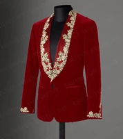 anniebritney 2019 tailored velvet lace applique men suit slim fit tuxedo groom prom wedding suits blazer red jacketblack pants