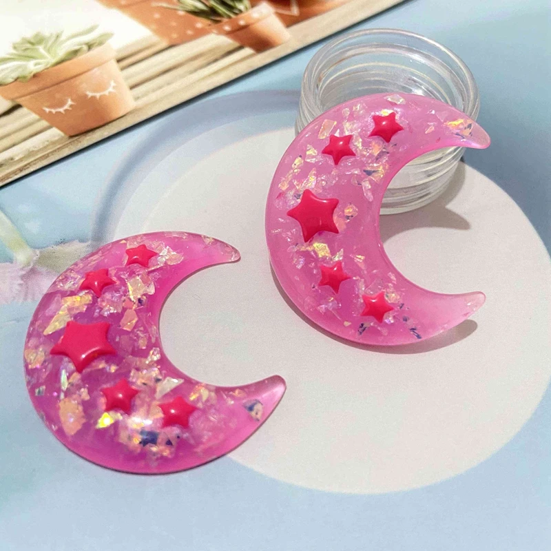 

12Pcs 31*35mm Bling Filling Clay Star Moon Model Flat Back Resin for DIY Jewelry Crafts Supplies Headwear Decor Accessories