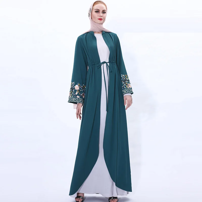 

New Abu Dhabi Dubai Islamic Clothing Cardigan Long Skirt Embroidery Fashion Africa Egypt Kimono Morocco Arab Eid Mubarak Dress