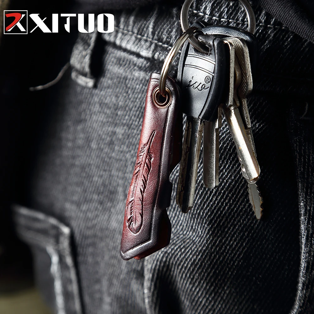 XITUO нож для фруктов дамасский складной кухонный шеф-повара с кожаной ручкой