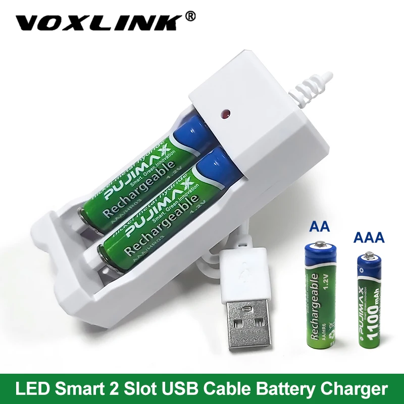 Зарядное устройство VOXLINK USB 2 слота с usb кабелем для аккумуляторных батарей AA/AAA