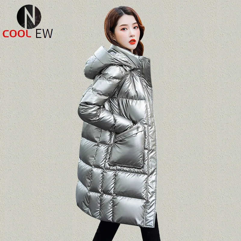 

Новинка 2021, женский пуховик, новая кожаная куртка средней длины с меховым воротником, стеганое пальто, куртка для снижения возраста, пальто ...