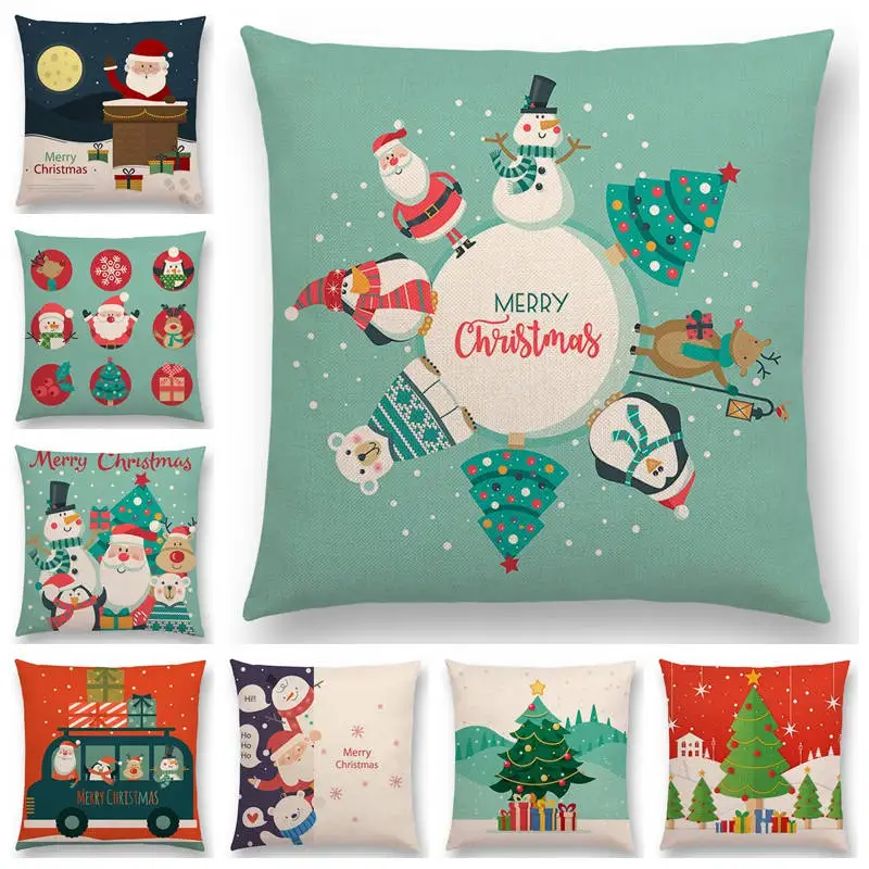 Новогодняя декоративная наволочка с Санта-Клаусом медведем оленем совой