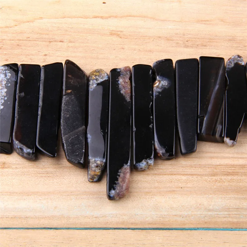 Бусины из натурального черного агата бусины с отверстием сверху полированная