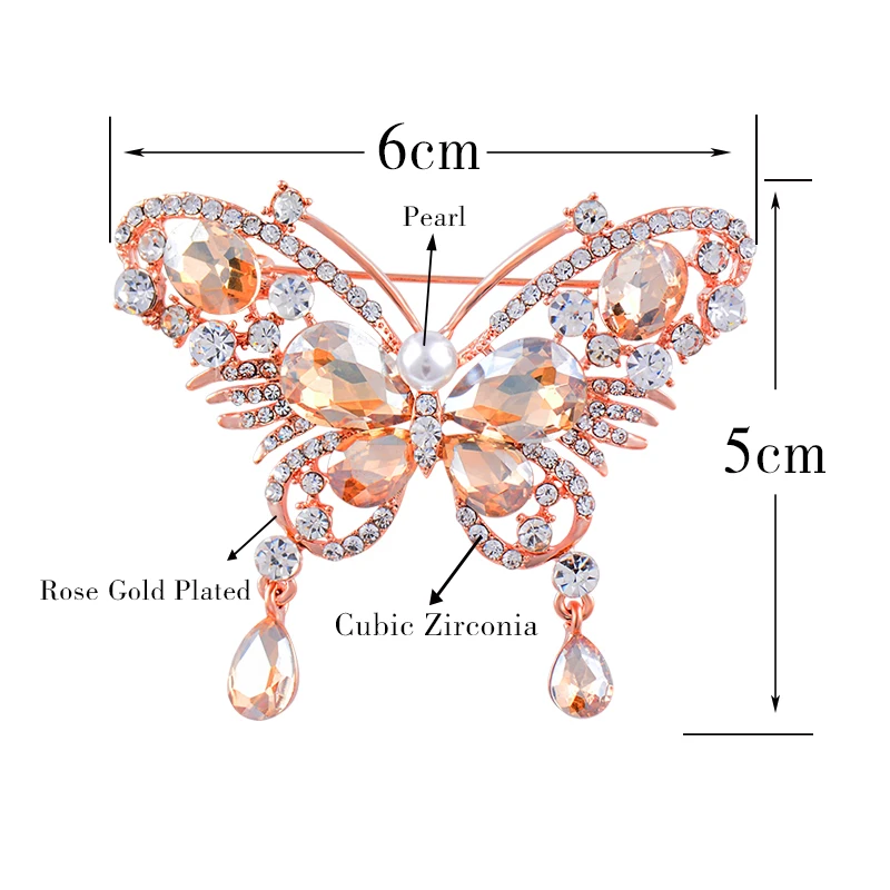 

SINLEERY Luxurious Purple Champagne Cubic Zircon Big Butterfly Brooch Pin Women's Fashion Accessories 2021 XZ181 SSK