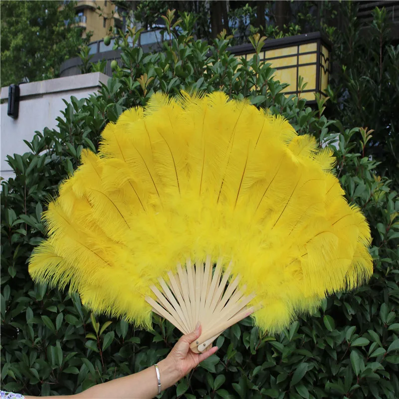 Распродажа 1 шт./лот высококачественные желтые страусиные перья веер 15 костей
