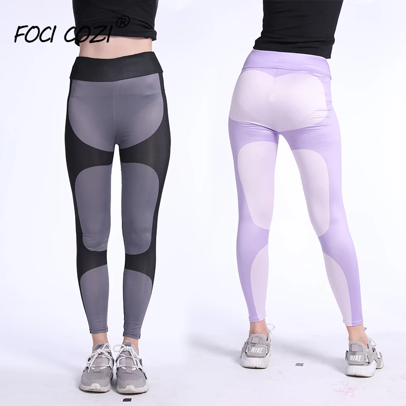 

Sexy Half Transparent Legging For Woman Heart Leggings Stitching Sexy stylish See-Through Black/Purple Pant