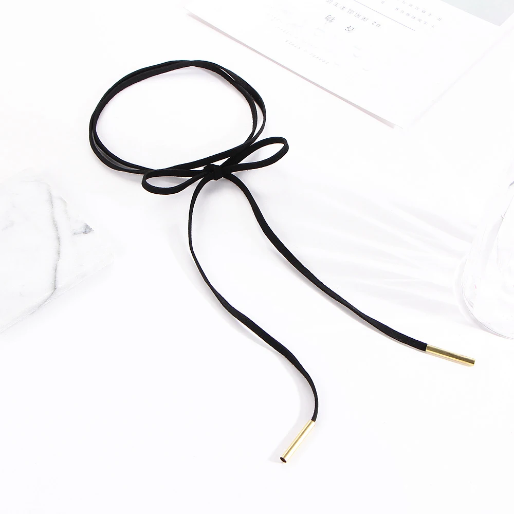 Женский кожаный чокер Black Goth длинное ожерелье с кулоном и бантом украшение бохо