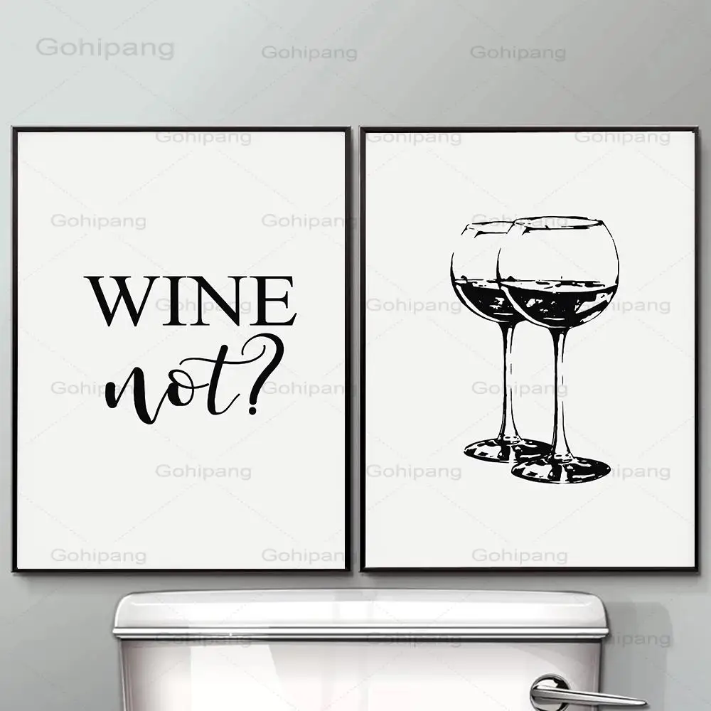 

Wine Glasses Canvas Poster and Print Save Water Drink Quotes Wall Art Black White Funny Kitchen Wall Pictures for Bedroom Decor