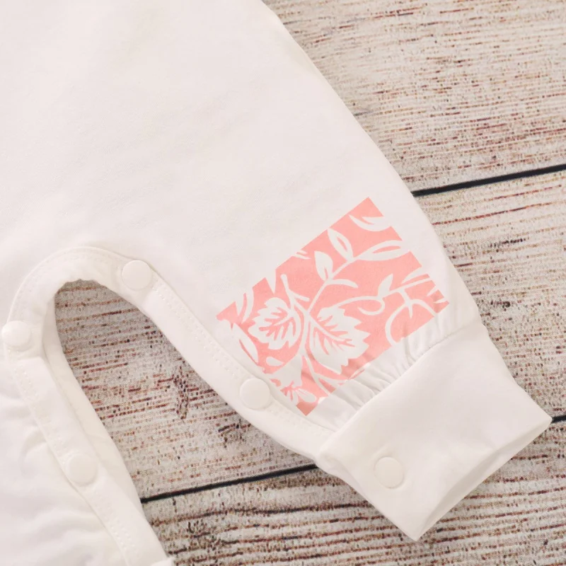 

Baby Girls 0-18M Spring Romper 3pcs Long Sleeves Cartoon Pattern Print Girls Boys Soft Jumpsuit +Floral Print Hat+Bow Hairband