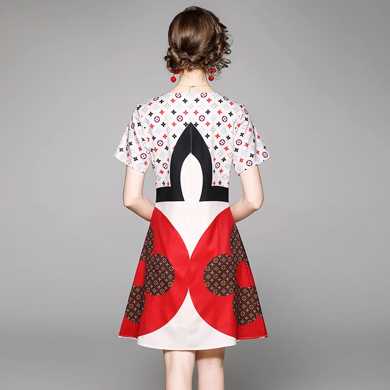 

Dresses for Women Summer 2021 Mini Clothes Polyester High Street A-LINE Printing O-Neck Print Empire Chiffon Pullover Elegant