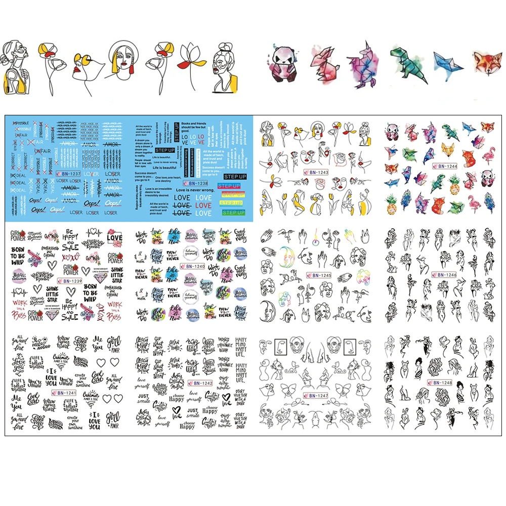 Наклейка для дизайна ногтей в виде зеленого цветка и листьев Переводные картинки