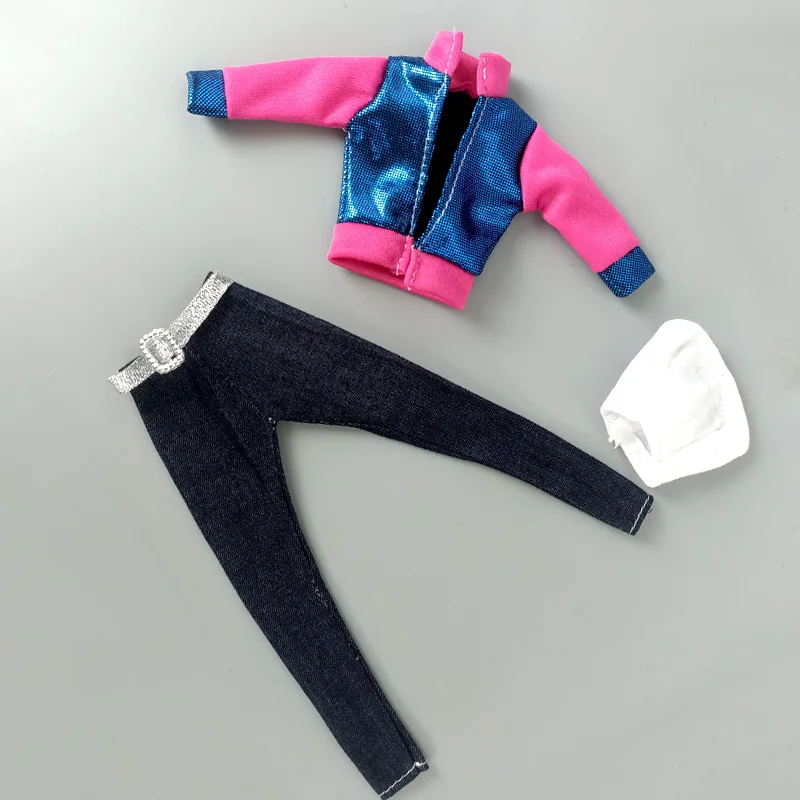 1 комплект модная одежда для куклы Барби розовая синяя куртка джинсы штаны