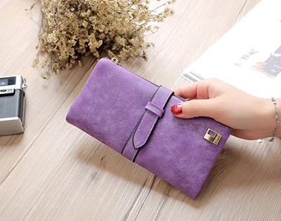 purple Beibaobao известный бренд длинный кошелек два раза женские кошельки на шнурке из нубука на молнии замшевый кошелек женские Carteira Feminina - Цвет: purple