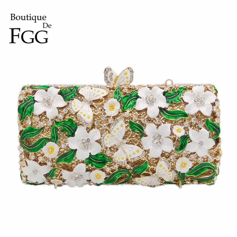 Boutique De FGG женская вечерняя сумочка клатч со стразами и разноцветными цветами