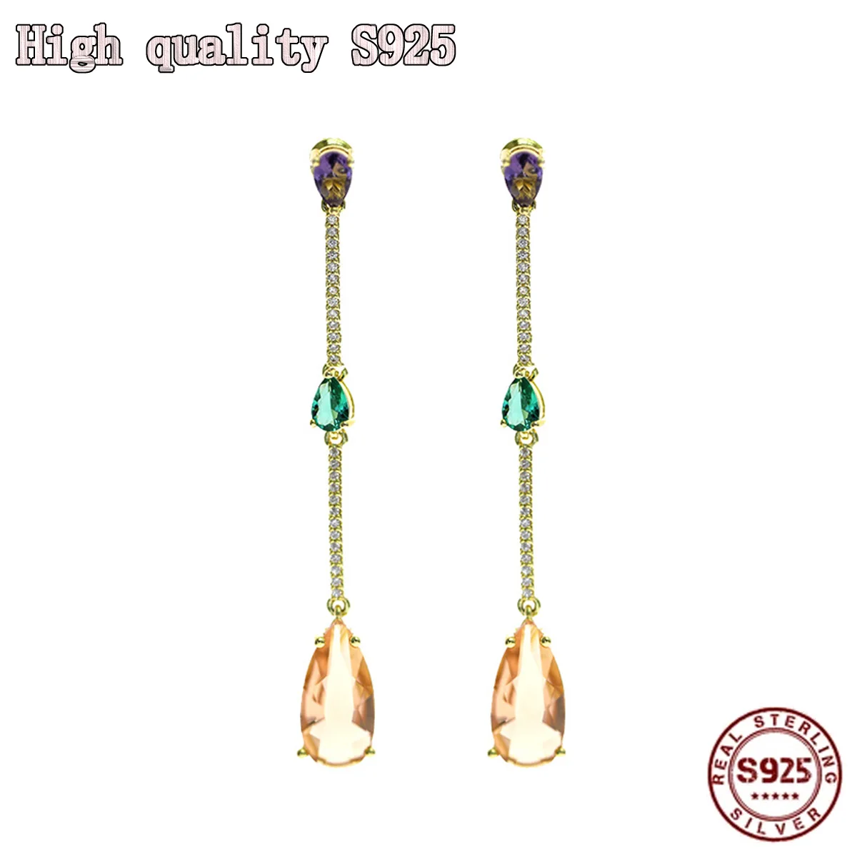 

S925 Silver Needle, High Quality Fashion Jewelry, Exquisite Inlaid Color Gem Earrings, Charming Women's Water Drop Earrings