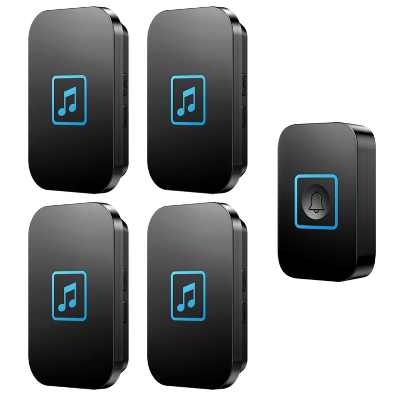 Водонепроницаемый домашний дверной звонок CACAZI, 1 ягодица, 4 приемника, 300 м, удаленный электронный беспроводной дверной звонок с вилкой для США, ЕС, Великобритании, 220 В, музыка
