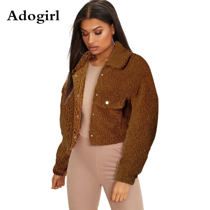 

Women Winter Warm Fleece Jacket Woolen Coat Long Sleeve Warm Coat Fleece Female Outwear Classic Top Vintage Pockets Streetwear