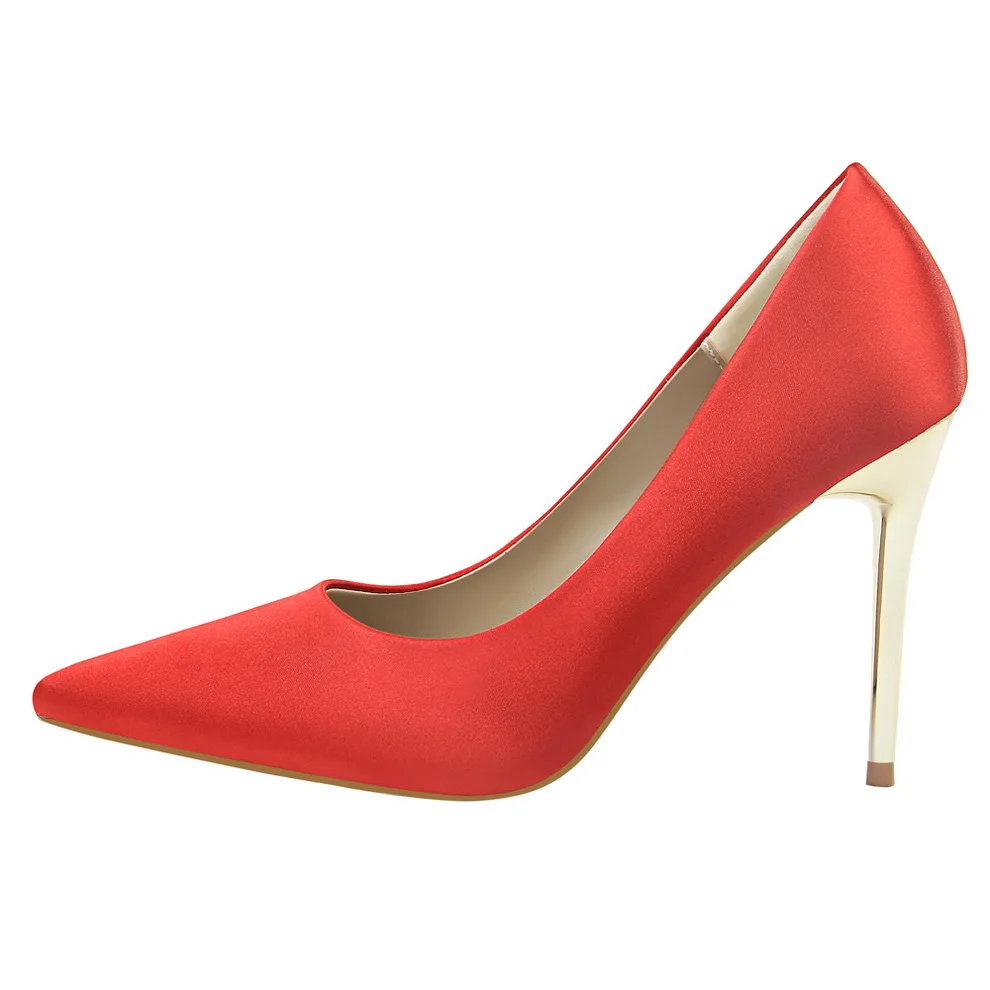 2020 Plus Size 43 Women 10cm High Heels Lady Sexy Scarpins Satin Fetish Pumps Classic Stiletto Wedding Bridal Yellow Silk Shoes | Обувь