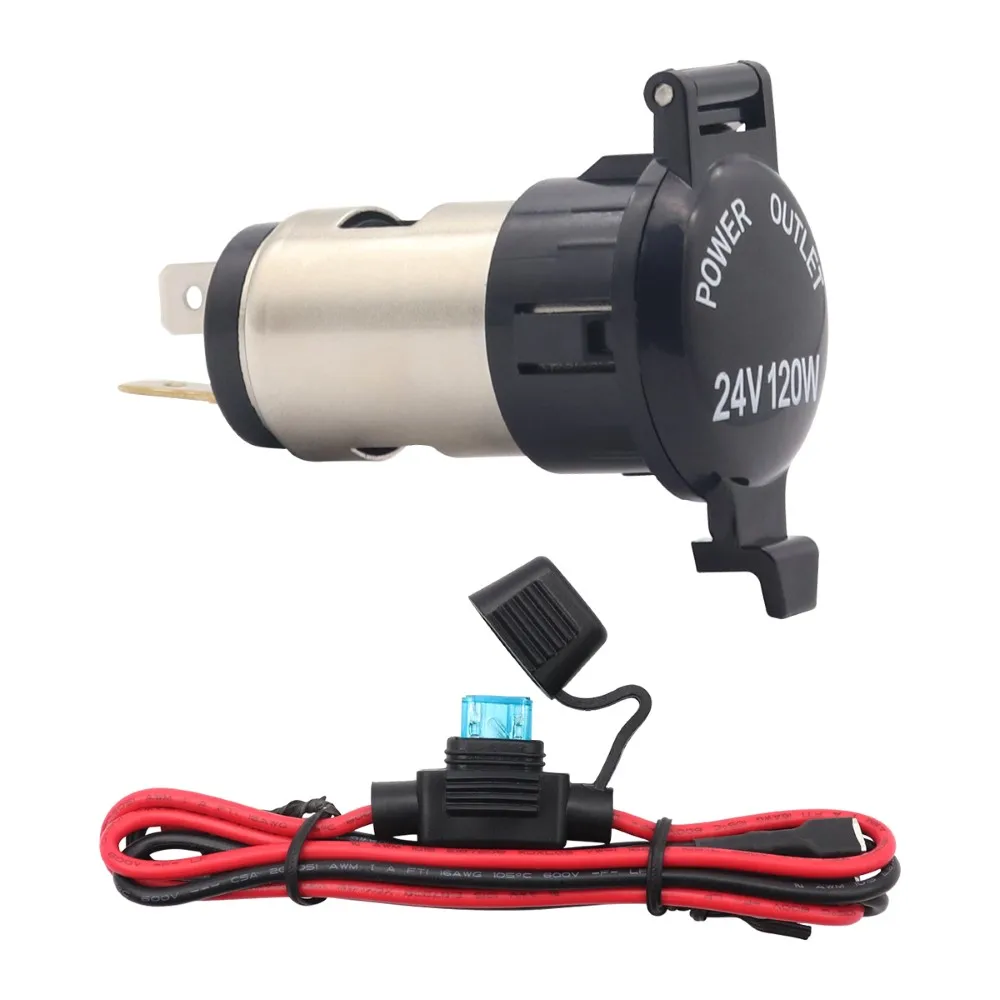 

12-24V Motorcycle Power Outlet Socket with Waterproof Cover Car Power Plug Charger Adapter for Boat Phone With 150cm Fuse Wire