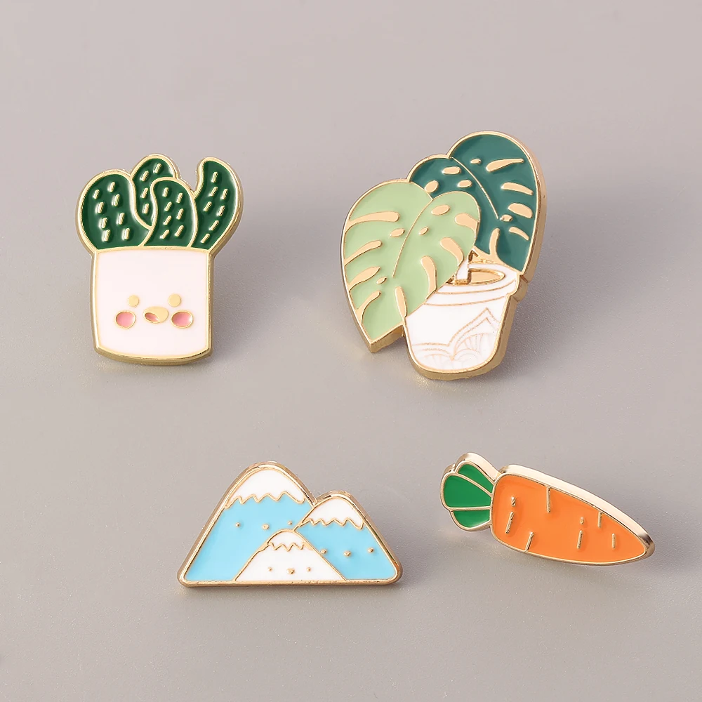 Простая Изысканная брошь в горшке с зелеными листьями моркови горный металл