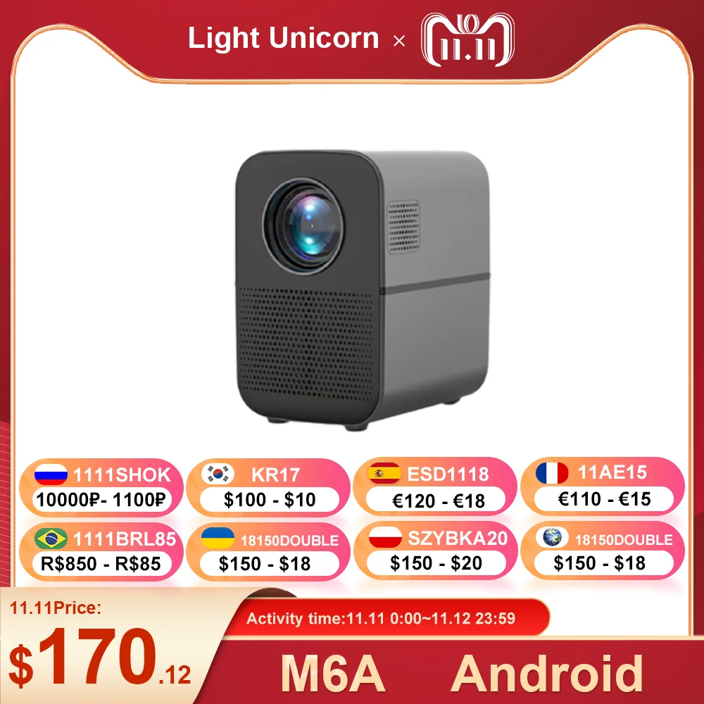 

Light Unicorn M6A HD проектор, Bluetooth динамик, Android wifi, 1280x720 Поддержка Full HD видео проектор для домашнего кинотеатра，промокод :BEREGITESEBYA