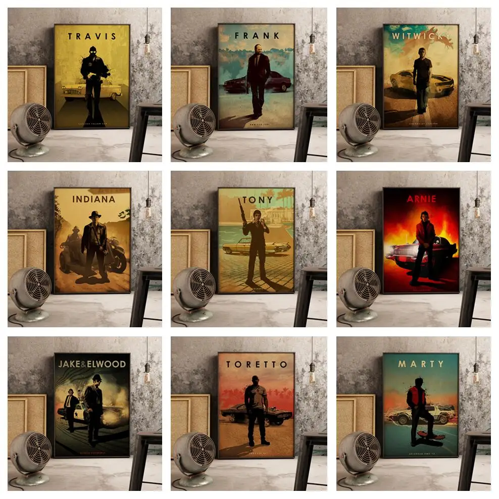 

Diverse Film Hoofdpersoon Man En Auto Retro Poster Muur Decor Schilderij Woonkamer Home Decor Kwaliteit Canvas Art Decor