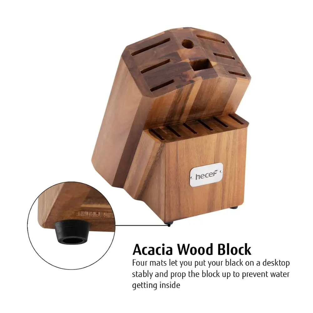 Hecef 15 шт. Премиум набор кухонных ножей с Акацией деревянный блок черный|Наборы