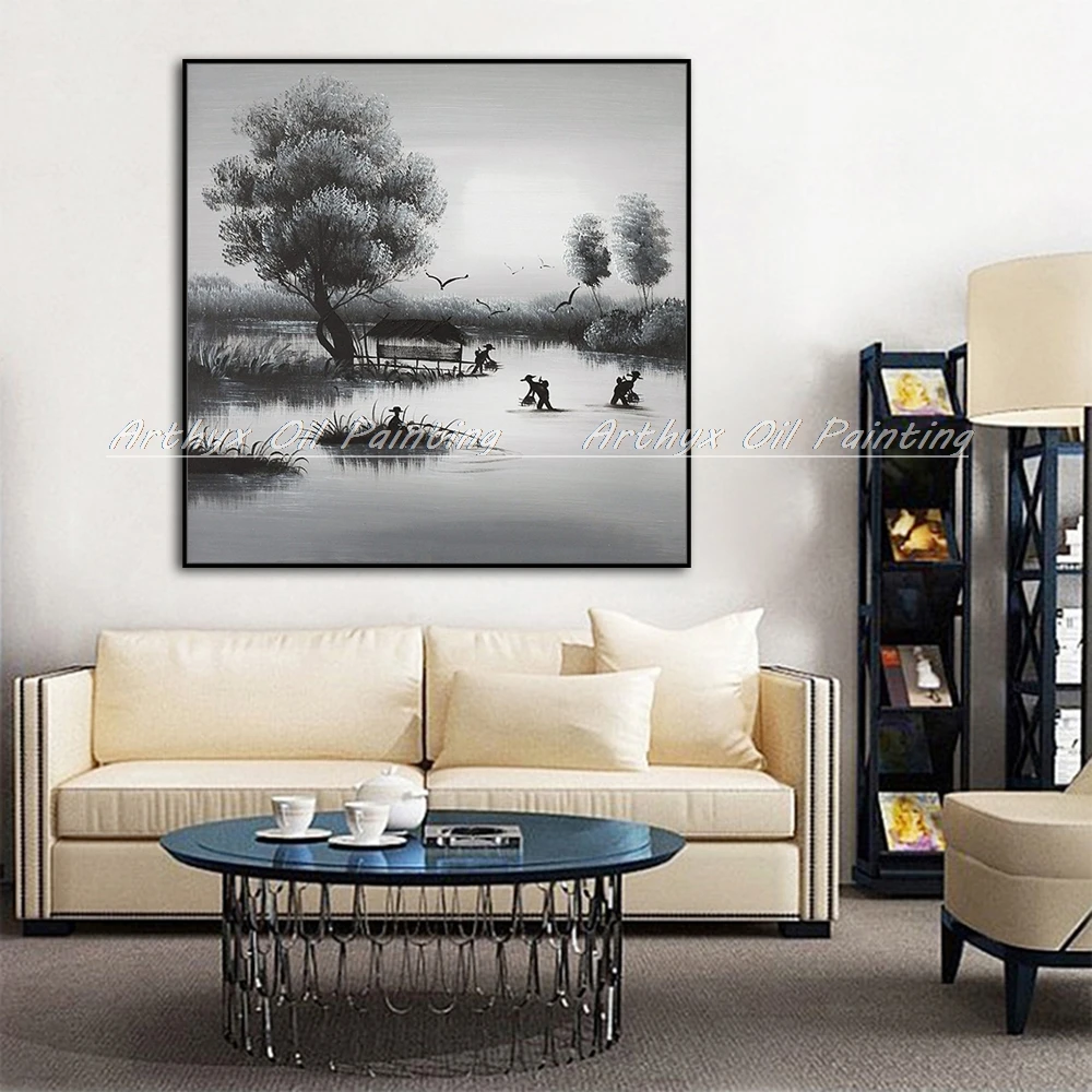 Arthyx расписанную ночной ловить рыбу пейзаж маслом на холсте современный поп арт