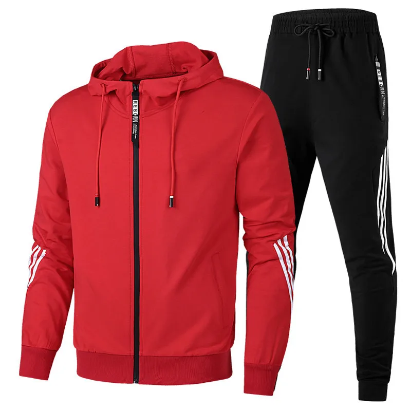 

Tracksuits Men Casua Jacket Pants Sets Men Zipper Coats Trousers Side Striped Sportswear Fitness Bodybuilding Jogging Suits Male