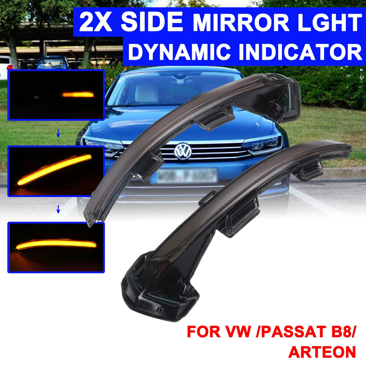 

1 пара сигнальных ламп для зеркала заднего вида светодиодный подсветильник ка для автомобиля, динамический поворотный желтый свет для VW Passat...