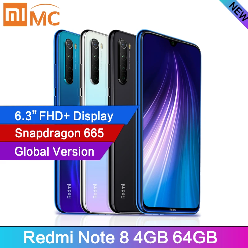 Смартфон Xiaomi Redmi Note 8 с четырехъядерным процессором 48 МП 4 ГБ 64 Восьмиядерный