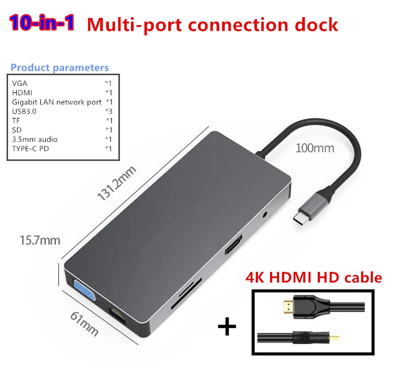 USB3.0 SD TF LAN VGA 3,5 мм аудио PD Высокоскоростная зарядка для MacBook huawei Xiaomi смартфон type C док-станция 4K HDMI концентратор - Цвет: combination 4