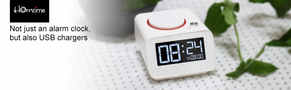 Homtime Портативный будильник для спальни с двумя usb-портами зарядного устройства для рядом с портативными цифровыми часами затемняемый Повтор черный
