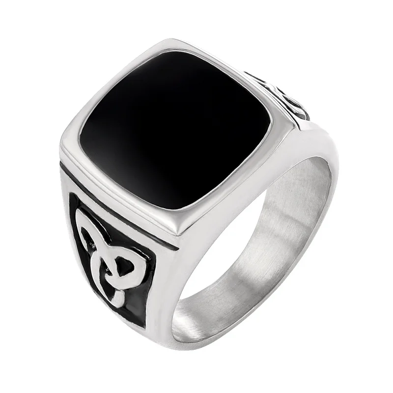 Мужское Винтажное кольцо из нержавеющей стали черное обручальное с крупным
