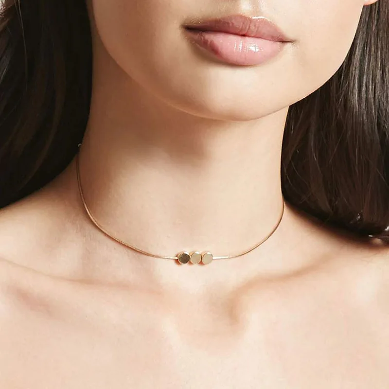 

Creative New Fashion Geometric Choker Chain Necklace Women Round Pendant Gold Silver Charm Necklace Collares Jewelry