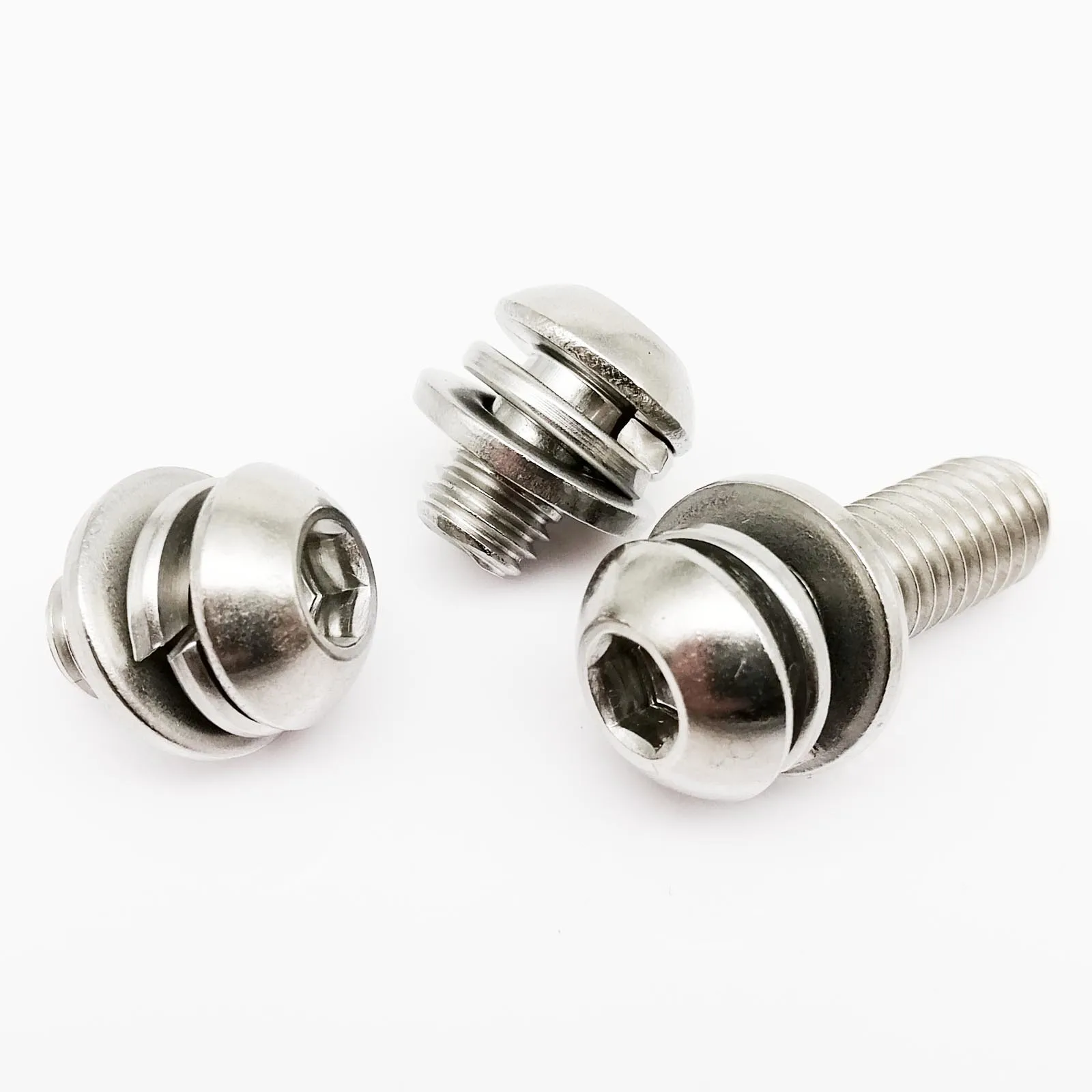 1/50pcs M3 M4 M5 M6 M8 304 Stainless Steel Hexagon Hex Socket Button Head SEM Screw Flat With Washer Spring Gasket Assemble Bolt - купить по