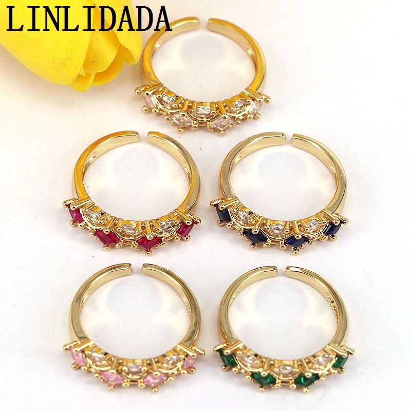 

8 шт., 2021, оптовая продажа, Женское кольцо с разноцветным цирконием, геометрическое металлическое инкрустированное кольцо, ювелирные издели...