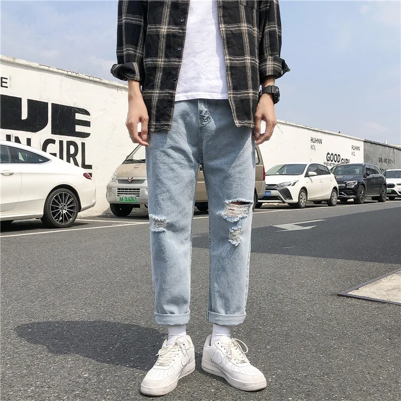 

Джинсы мужские прямые свободного покроя, брендовые уличные штаны, Корейская одежда, весна-лето