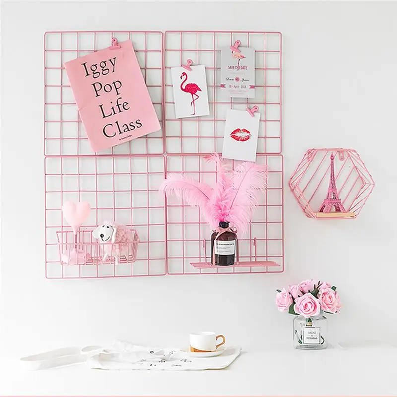 Простой однотонный цвет железная квадратная сетка фото стена DIY креативный декоративный фото висячий дисплей металлическая сетчатая панель реквизит для фотографии