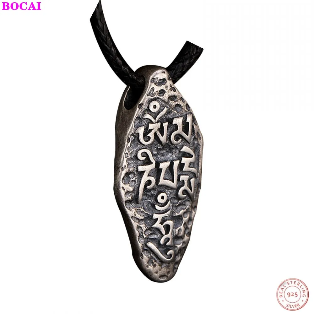 

BOCAI S925 Sterling Silver Charm Pendant Retro Thai Silver Women's Buddhist Culture Six Character Truth Pure Argentum Jewelry
